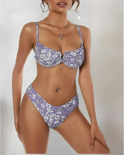 SWIMSUIT BRA V WHITE FLOWER