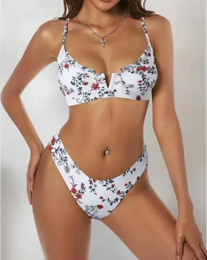 SWIMSUIT BRA V WHITE FLOWER